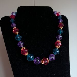 Trifari Facected Lucite Jewel Tone Vintage Bead Necklace